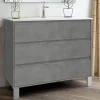 Meuble Sous Lavabo|Cosyneo Meuble sous vasque seul, 3 tiroirs, 80cm, simple vasque - ciment (gris) - TIRIS