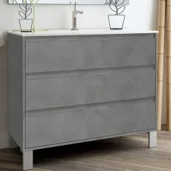 Meuble Sous Lavabo|Cosyneo Meuble sous vasque seul, 3 tiroirs, 80cm, simple vasque - ciment (gris) - TIRIS