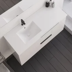 Meuble Sous Lavabo|Cosyneo Meuble sous vasque seul, 2 tiroirs et 1 porte, 100cm, vasque déportée à gauche, blanc laqué - KING