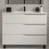 Meuble Sous Lavabo|Cosyneo Meuble sous vasque seul, 3 tiroirs, 90cm, simple vasque - blanc mat - MATA