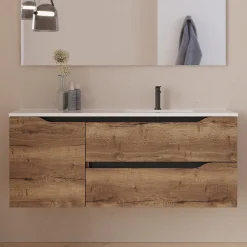 Meuble Sous Lavabo|Cosyneo Meuble sous vasque seul, 2 tiroirs et 1 porte, 120cm, vasque déportée droite - tabaco (bois foncé) - ZARZA