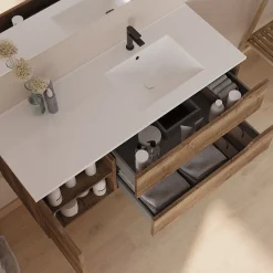 Meuble Sous Lavabo|Cosyneo Meuble sous vasque seul, 2 tiroirs et 1 porte, 120cm, vasque déportée droite - tabaco (bois foncé) - ZARZA