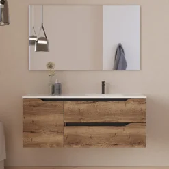 Meuble Sous Lavabo|Cosyneo Meuble sous vasque seul, 2 tiroirs et 1 porte, 120cm, vasque déportée droite - tabaco (bois foncé) - ZARZA