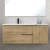 Meuble Sous Lavabo|Cosyneo Meuble sous vasque seul, 2 tiroirs et 1 porte, 120cm, vasque déportée à gauche, roble (chêne clair) - KING