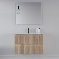 Cosyneo Meuble sous vasque seul, 2 tiroirs, 80cm, simple vasque - cambrian (chêne clair) - RIBERA