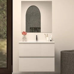 Cosyneo Meuble sous vasque seul, 2 tiroirs, 60cm, simple vasque - blanc brillant - IDA