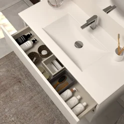 Cosyneo Meuble sous vasque seul, 2 tiroirs, 60cm, simple vasque - blanc brillant - IDA