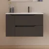 Meuble Sous Lavabo|Cosyneo Meuble sous vasque seul, 2 tiroirs et 1 porte, 80cm, vasque déportée droite - noir - ZARZA