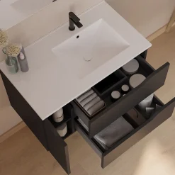 Meuble Sous Lavabo|Cosyneo Meuble sous vasque seul, 2 tiroirs et 1 porte, 80cm, vasque déportée droite - noir - ZARZA