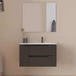 Meuble Sous Lavabo|Cosyneo Meuble sous vasque seul, 2 tiroirs et 1 porte, 80cm, vasque déportée droite - noir - ZARZA