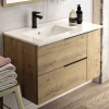 Meuble Sous Lavabo|Cosyneo Meuble sous vasque seul, 2 tiroirs et 1 porte, 80cm, vasque déportée à gauche, roble (chêne clair) - KING