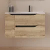 Cosyneo Meuble sous vasque seul, 2 tiroirs et 1 porte, 80cm, vasque déportée droite - madera miel (bois clair) - ZARZA
