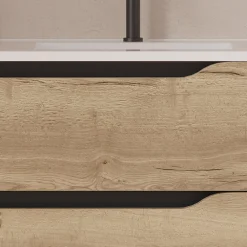 Cosyneo Meuble sous vasque seul, 2 tiroirs et 1 porte, 80cm, vasque déportée droite - madera miel (bois clair) - ZARZA