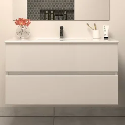 Meuble Sous Lavabo|Cosyneo Meuble sous vasque seul, 2 tiroirs, 100cm, simple vasque - blanc brillant - IDA