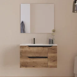 Meuble Sous Lavabo|Cosyneo Meuble sous vasque seul, 2 tiroirs et 1 porte, 80cm, vasque déportée gauche - tabaco (bois foncé) - ZARZA