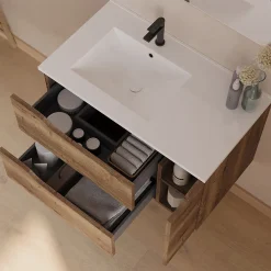 Meuble Sous Lavabo|Cosyneo Meuble sous vasque seul, 2 tiroirs et 1 porte, 80cm, vasque déportée gauche - tabaco (bois foncé) - ZARZA