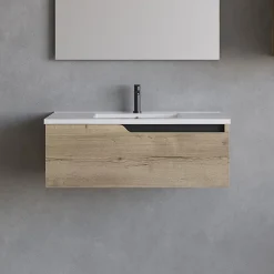 Meuble Sous Lavabo|Cosyneo Meuble sous vasque seul, 1 tiroir, 80cm, simple vasque - madera miel (chêne clair) - CADIX