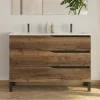 Cosyneo Meuble sous vasque seul, 3 tiroirs, 120cm, double vasque - tabaco (chêne foncé) - MATA