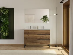 Cosyneo Meuble sous vasque seul, 3 tiroirs, 120cm, double vasque - tabaco (chêne foncé) - MATA