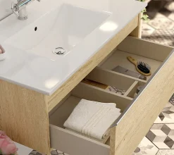 Meuble Sous Lavabo|Cosyneo Meuble sous vasque seul, 1 tiroir, 80cm, simple vasque - bambou (chêne clair) - PENA