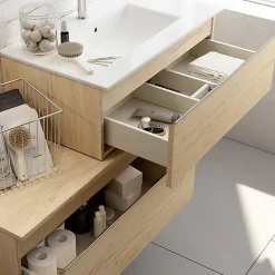 Meuble Sous Lavabo|Cosyneo Meuble sous vasque seul, 1 tiroir, 80cm, simple vasque - bambou (chêne clair) - PENA