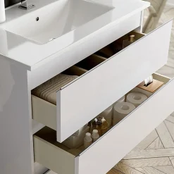 Meuble Sous Lavabo|Cosyneo Meuble sous vasque seul, 3 tiroirs, 70cm, simple vasque - blanc laqué - PALMA