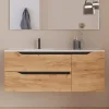 Cosyneo Meuble sous vasque seul, 2 tiroirs et 1 porte, 120cm, vasque déportée gauche - roble (bois clair) - ZARZA