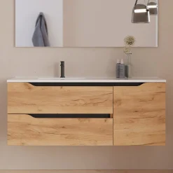 Cosyneo Meuble sous vasque seul, 2 tiroirs et 1 porte, 120cm, vasque déportée gauche - roble (bois clair) - ZARZA