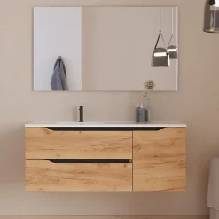 Cosyneo Meuble sous vasque seul, 2 tiroirs et 1 porte, 120cm, vasque déportée gauche - roble (bois clair) - ZARZA