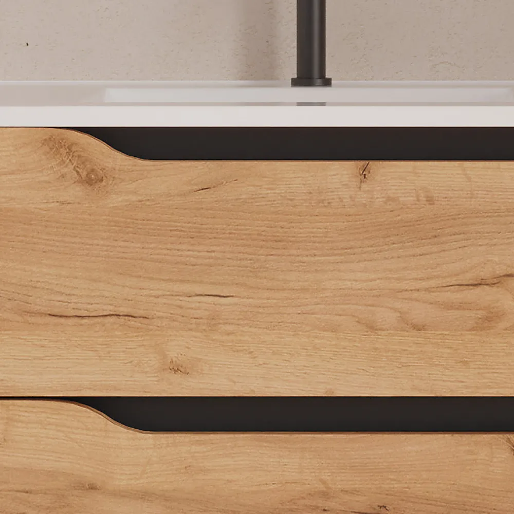 Meuble Sous Lavabo|Cosyneo Meuble sous vasque seul, 2 tiroirs et 1 porte, 100cm, vasque déportée gauche - roble (bois clair) - ZARZA