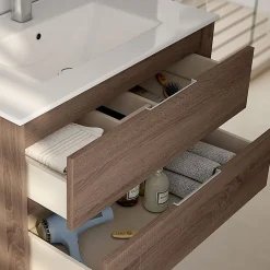 Meuble Sous Lavabo|Cosyneo Meuble sous vasque seul, 3 tiroirs, 100cm, simple vasque - britannia (chêne foncé) - TIRIS