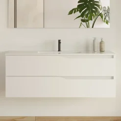 Meuble Sous Lavabo|Cosyneo Meuble sous vasque seul, 2 tiroirs, 120cm, simple vasque - blanc mat - LUNA