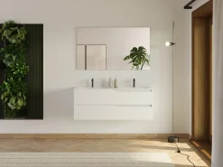 Cosyneo Meuble sous vasque seul, 2 tiroirs, 120cm, double vasque - blanc mat - LUNA