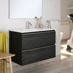 Cosyneo Meuble sous vasque seul, 2 tiroirs, 100cm, simple vasque - ebony (bois noir) - BALEA