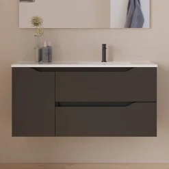 Meuble Sous Lavabo|Cosyneo Meuble sous vasque seul, 2 tiroirs et 1 porte, 120cm, vasque déportée droite - noir - ZARZA