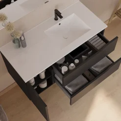 Meuble Sous Lavabo|Cosyneo Meuble sous vasque seul, 2 tiroirs et 1 porte, 120cm, vasque déportée droite - noir - ZARZA
