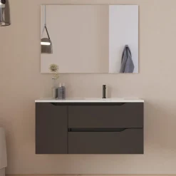Meuble Sous Lavabo|Cosyneo Meuble sous vasque seul, 2 tiroirs et 1 porte, 120cm, vasque déportée droite - noir - ZARZA