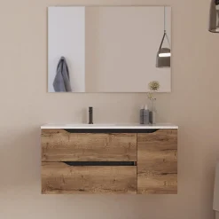 Meuble Sous Lavabo|Cosyneo Meuble sous vasque seul, 2 tiroirs et 1 porte, 100cm, vasque déportée gauche - tabaco (bois foncé) - ZARZA