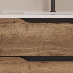 Meuble Sous Lavabo|Cosyneo Meuble sous vasque seul, 2 tiroirs et 1 porte, 100cm, vasque déportée gauche - tabaco (bois foncé) - ZARZA