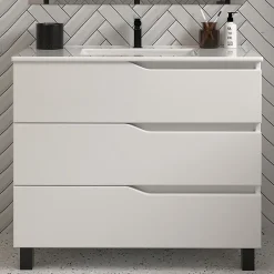 Cosyneo Meuble sous vasque seul, 3 tiroirs, 70cm, simple vasque - blanc mat - MATA