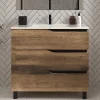 Cosyneo Meuble sous vasque seul, 3 tiroirs, 80cm, simple vasque - tabaco (chêne foncé) - MATA