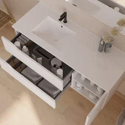 Meuble Sous Lavabo|Cosyneo Meuble sous vasque seul, 2 tiroirs et 1 porte, 120cm, vasque déportée gauche - blanc mat - ZARZA
