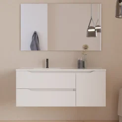 Meuble Sous Lavabo|Cosyneo Meuble sous vasque seul, 2 tiroirs et 1 porte, 120cm, vasque déportée gauche - blanc mat - ZARZA