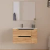 Cosyneo Meuble sous vasque seul, 2 tiroirs et 1 porte, 80cm, vasque déportée gauche - roble (bois clair) - ZARZA