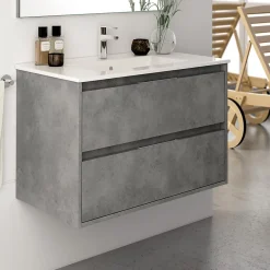 Meuble Sous Lavabo|Cosyneo Meuble sous vasque seul, 2 tiroirs, 80cm, simple vasque - ciment (gris) - IRIS