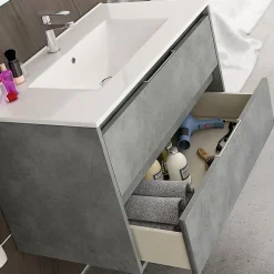 Meuble Sous Lavabo|Cosyneo Meuble sous vasque seul, 2 tiroirs, 80cm, simple vasque - ciment (gris) - IRIS