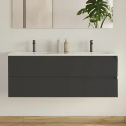 Cosyneo Meuble sous vasque seul, 2 tiroirs, 120cm, double vasque - noir - LUNA