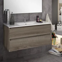 Meuble Sous Lavabo|Cosyneo Meuble sous vasque seul, 2 tiroirs, 100cm, simple vasque - britannia (chêne foncé) - IRIS