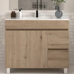 Cosyneo Meuble sous vasque seul, 2 tiroirs et 2 portes, 100cm, simple vasque - cambrian (chêne clair) - HARO