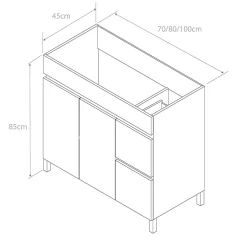 Cosyneo Meuble sous vasque seul, 2 tiroirs et 2 portes, 100cm, simple vasque - cambrian (chêne clair) - HARO